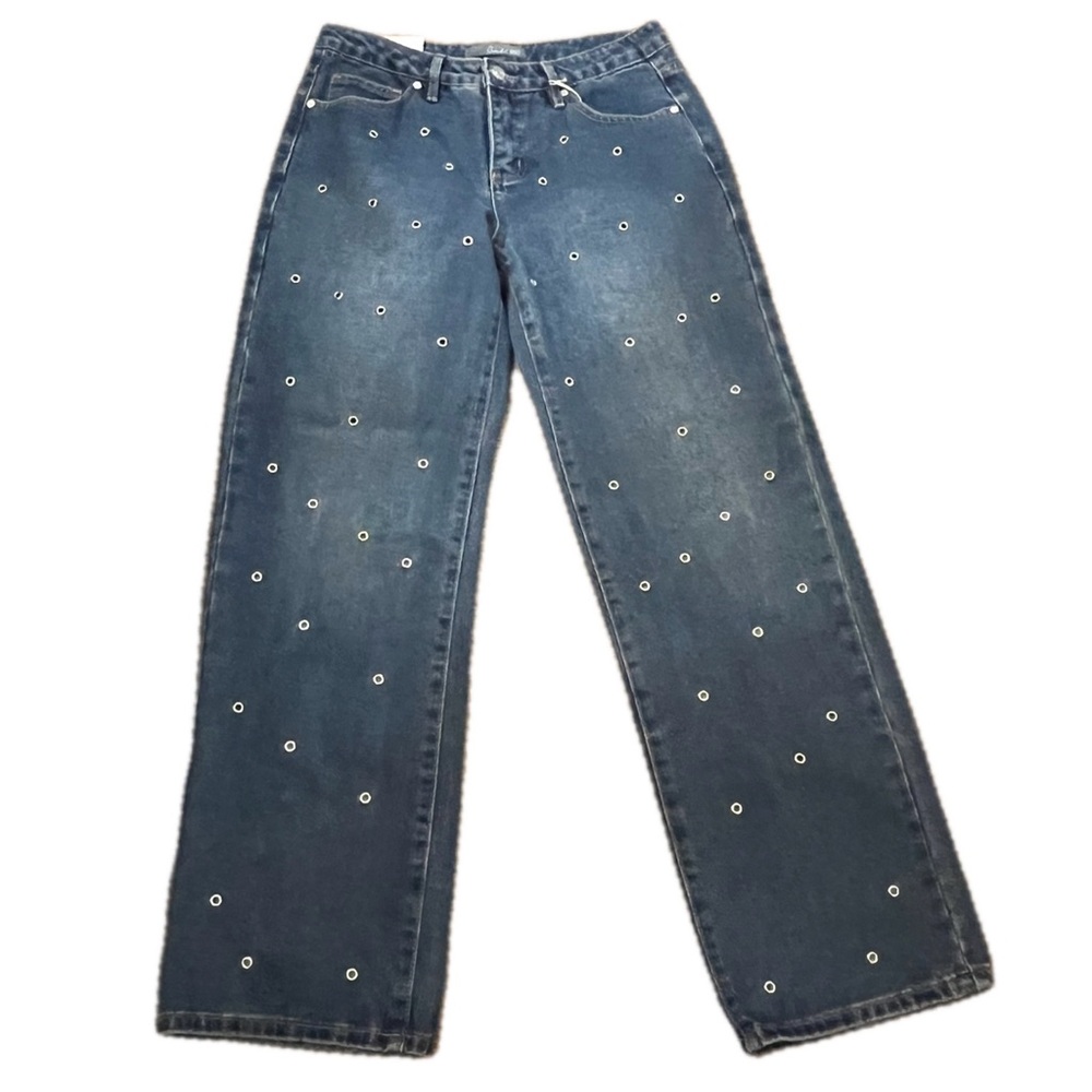 Cali1850 All Over Grommet Low Rise Straight Jeans - Medium Wash size 7/28 - Picture 3 of 16